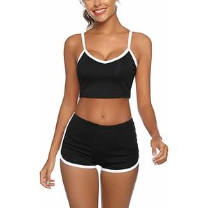 Women Sexy Pajamas Set Short Pj Set Sleeveless Crop Cami Top and Shorts